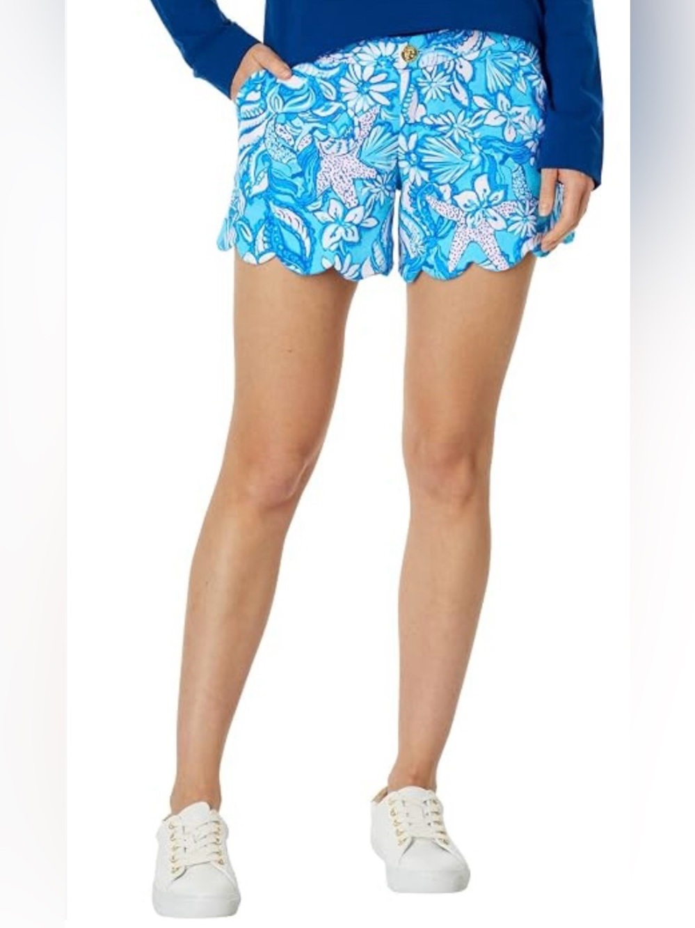 Lilly Pulitzer Buttercup Knit Shorts in the vibrant "Amalfi Blue Sound The Siren